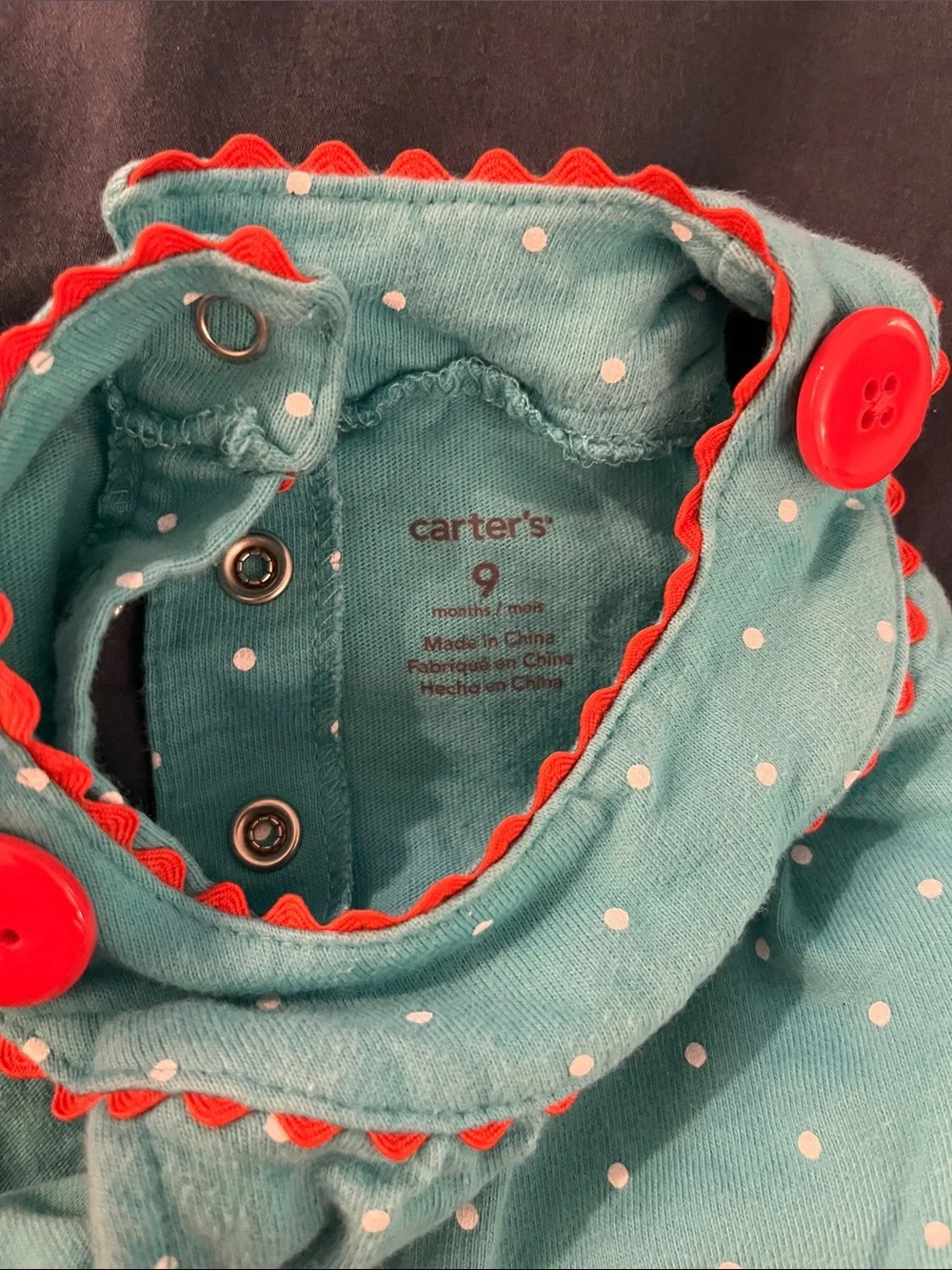 Carter's Baby Girls 9M Polka Dot Strawberry Accent Teal Bodysuit Dress 9 Month